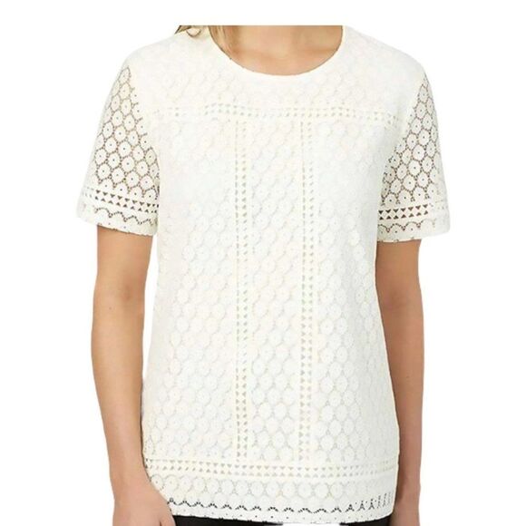 Badgley Mischka Lace Short Sleeve Pullover Top, Size L - Picture 1 of 10